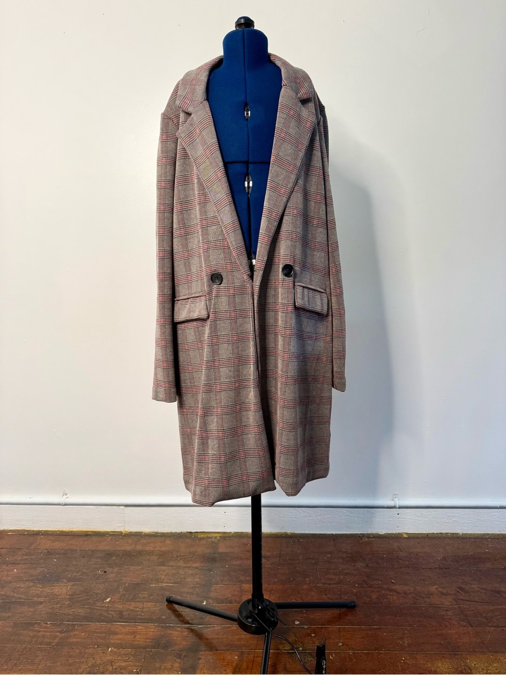 Philosophy Gray Plaid Day Coat with Pink Check